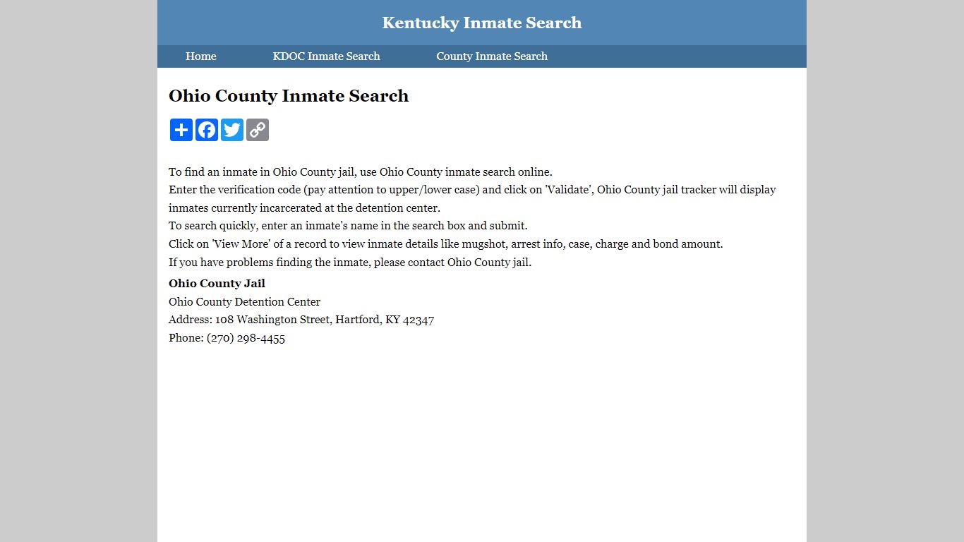Ohio County Inmate Search
